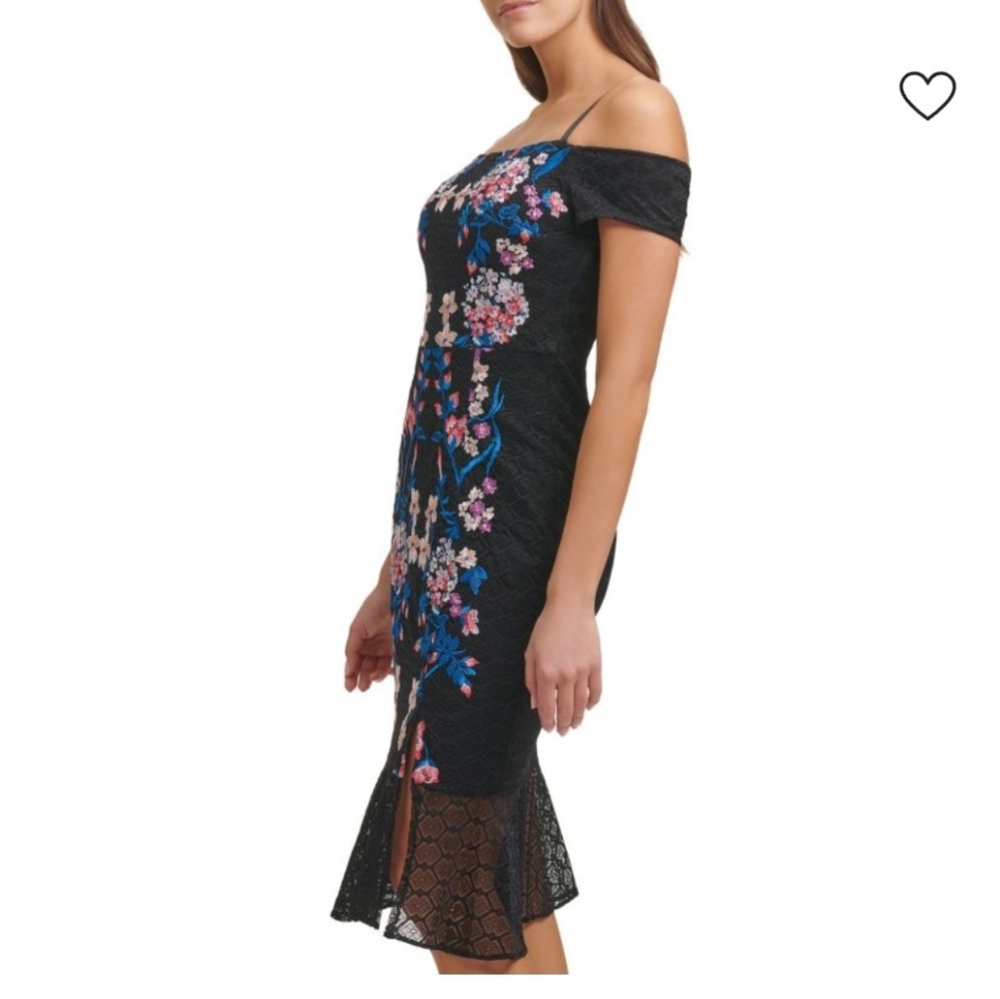 GUESS WOMEN'S EMBROIDERED PEPLUM FLORAL DRESS SIZE 8 - Picture 3 of 10